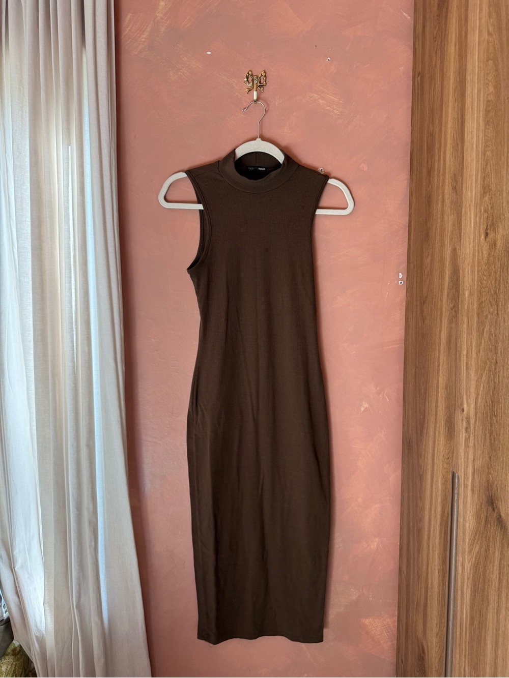 Fashion Nova Sleeveless Mock Neck Maxi Dress in Brown